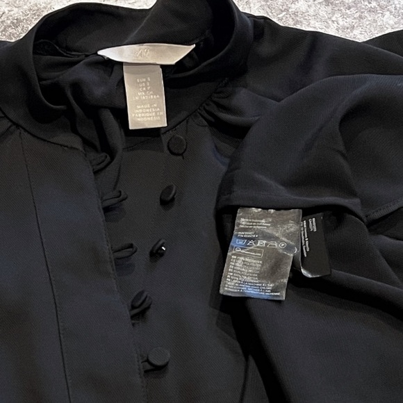 H&M Long Sleeve Pullover V Neck Mini Sheath Dress Solid Black Buttons Small - Picture 6 of 9